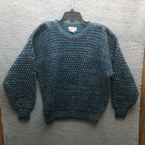 Interim Men's M Black Blue Long Sleeve Cardigan Sweater 56" 27.5" 23.5"